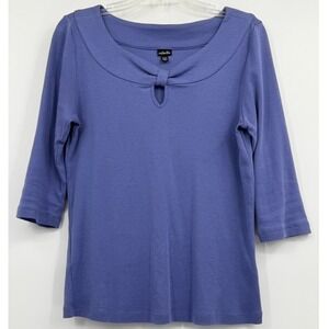 Rafaella Knit‎ Bow Scoop Peephole Neck 3/4 Sleeves Office Career Minimalist